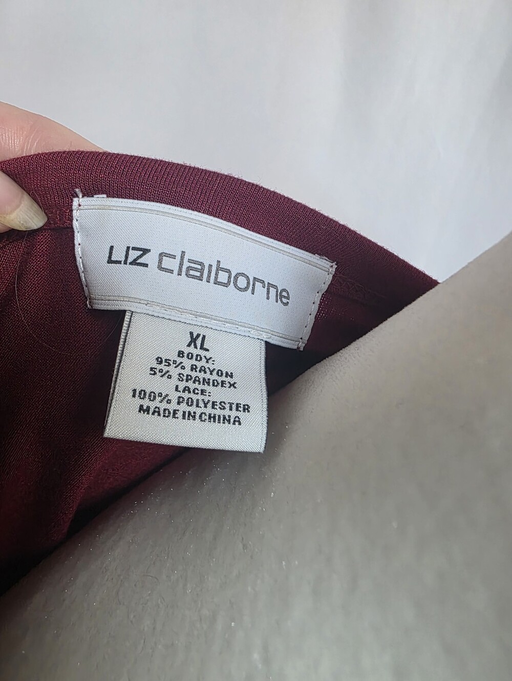 Liz Claiborne XL Burgundy Crochet Lace Boho Peasant Tunic Top 3/4 Sleeve - Picture 6 of 9